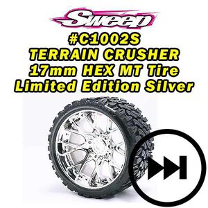 Black Terrain Crusher Monster Truck 17mm Belted Tire WHD Silver Chrome wheel (2)