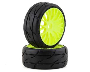 GT - TO3 Revo Belted Pre-Mounted 1/8 Buggy Tires (Yellow) (2) (XM7) w/FLEX Wheel